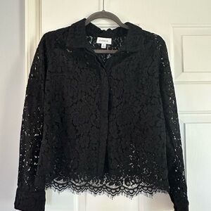 Evereve Black Eyelet Lace Women's Top size small